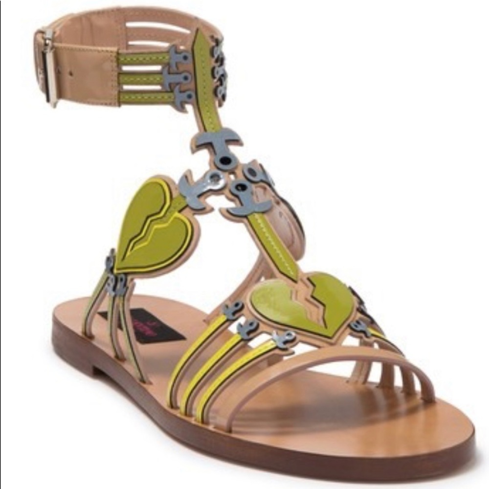 Valentino Olive Green and Tan Leather Heart Gladiator Sandals